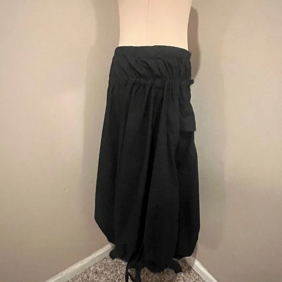 Donna Karan  Black 100% Cotton Shark Bite Hem Bubble Skirt, drawstring, Large - Picture 3 of 10